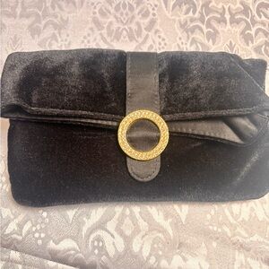 Chic Black Velvet Clutch with Gold Ring